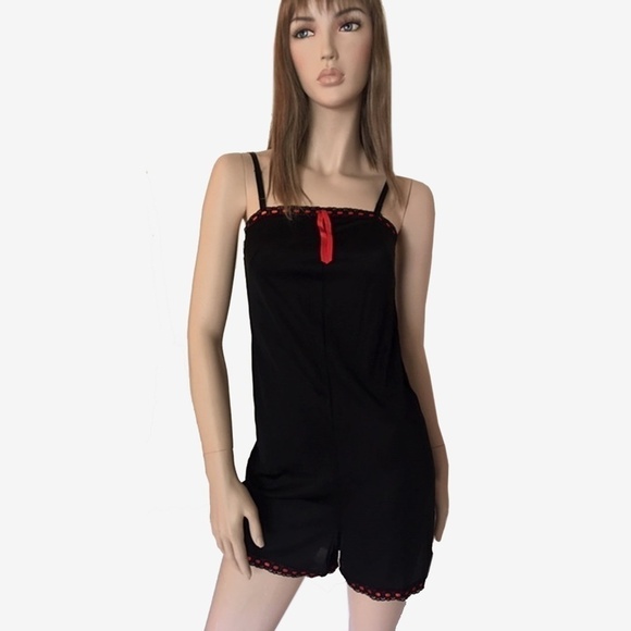 VINTAGE 60s Kayser Black Nylon Teddy Culotte Slip Red Satin ribbon detail - Picture 9 of 12